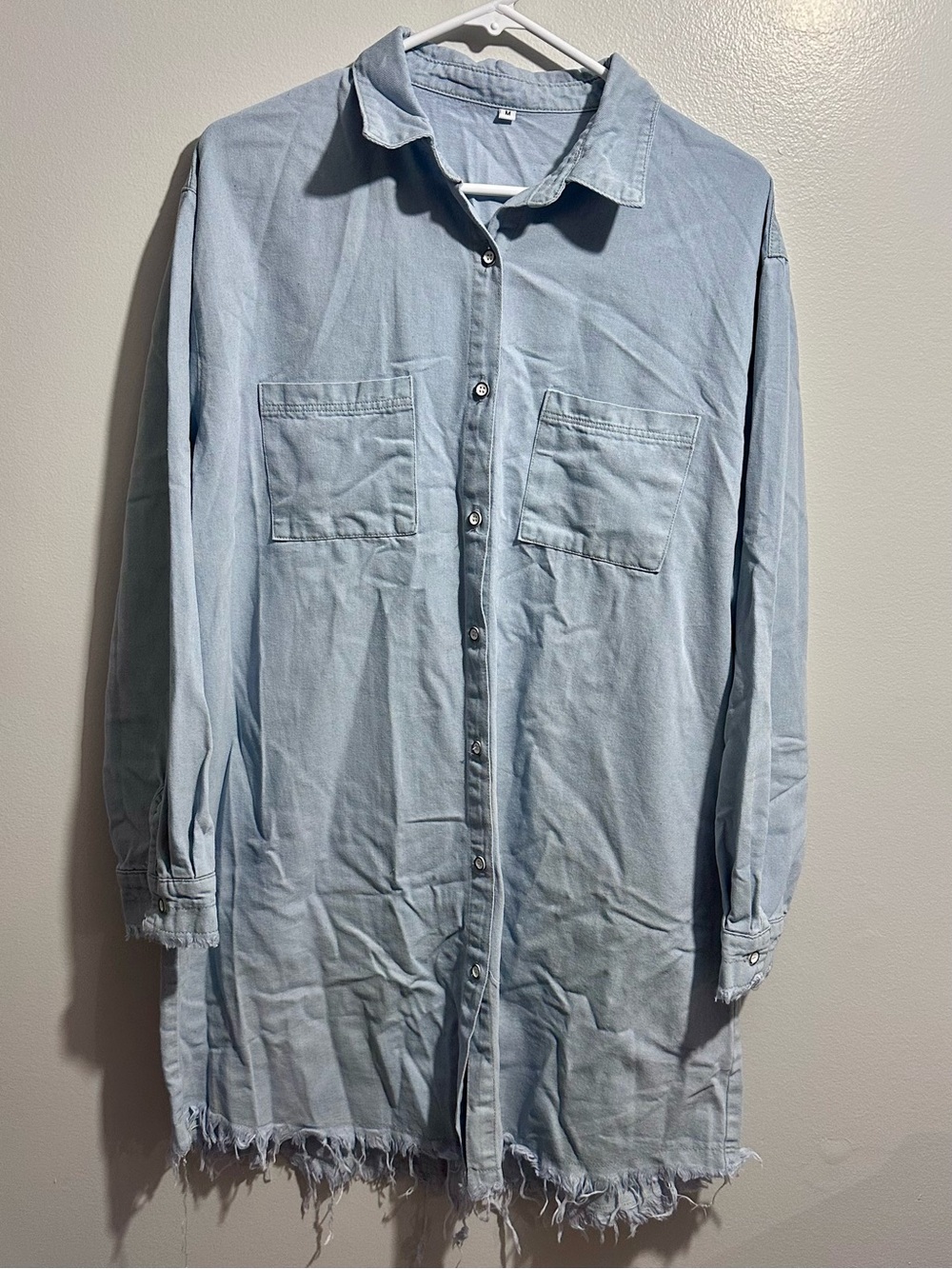 Light Blue Denim Shacket Casual Button-Up Size M (1387)